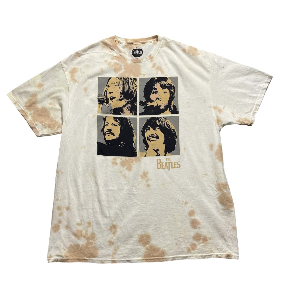 The Beatles Graphic T-Shirt Mens 2XL Tan Tie Dye Rock Band Portrait Tee 2021